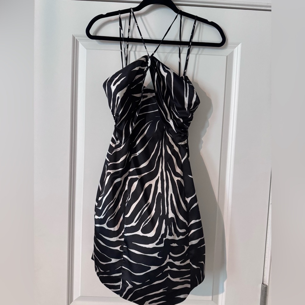 Zara Black and White Ruched Asymmetrical Sundress